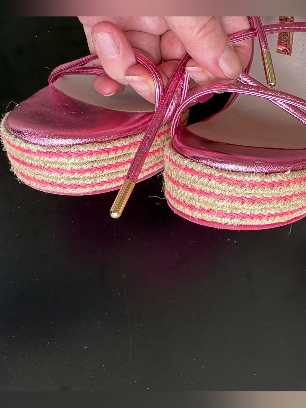 Sophia Webster Mimi Espadrille Wedge Sandals Metallic Citrus Pink EU Size 39